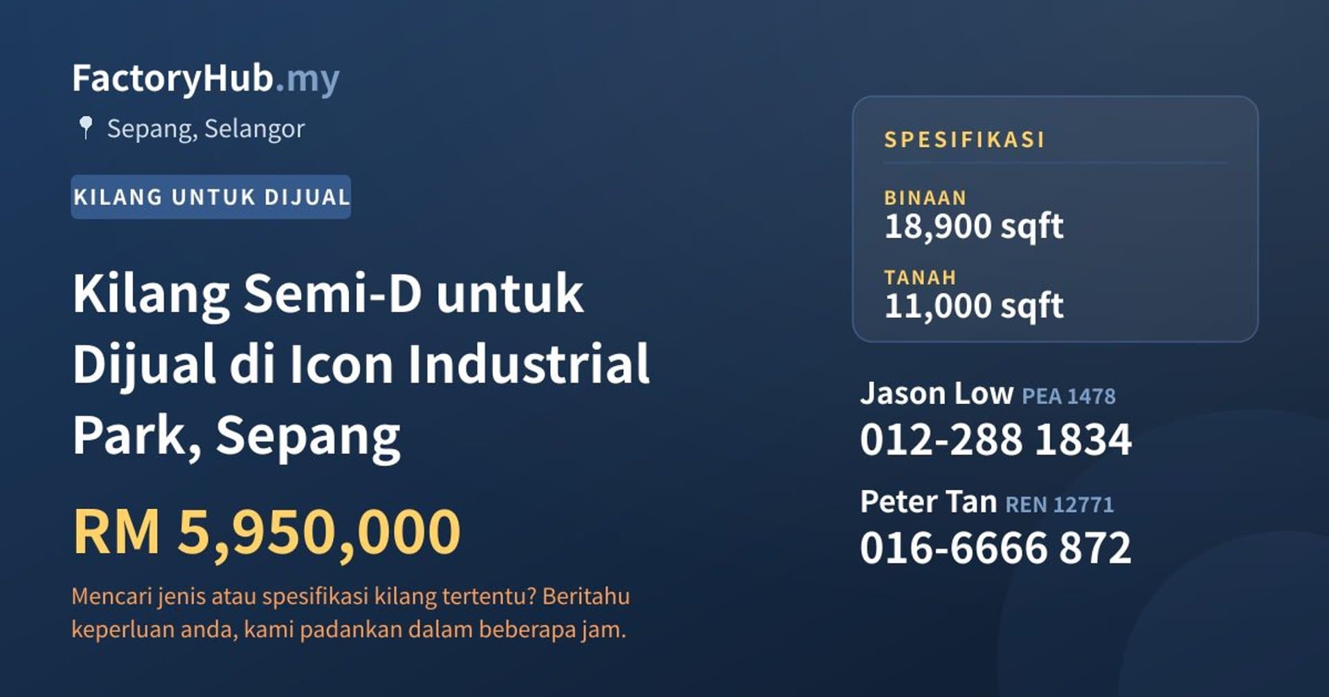 Kilang Semi-D untuk Dijual di Icon Industrial Park, Sepang · Imej hartanah 1/2