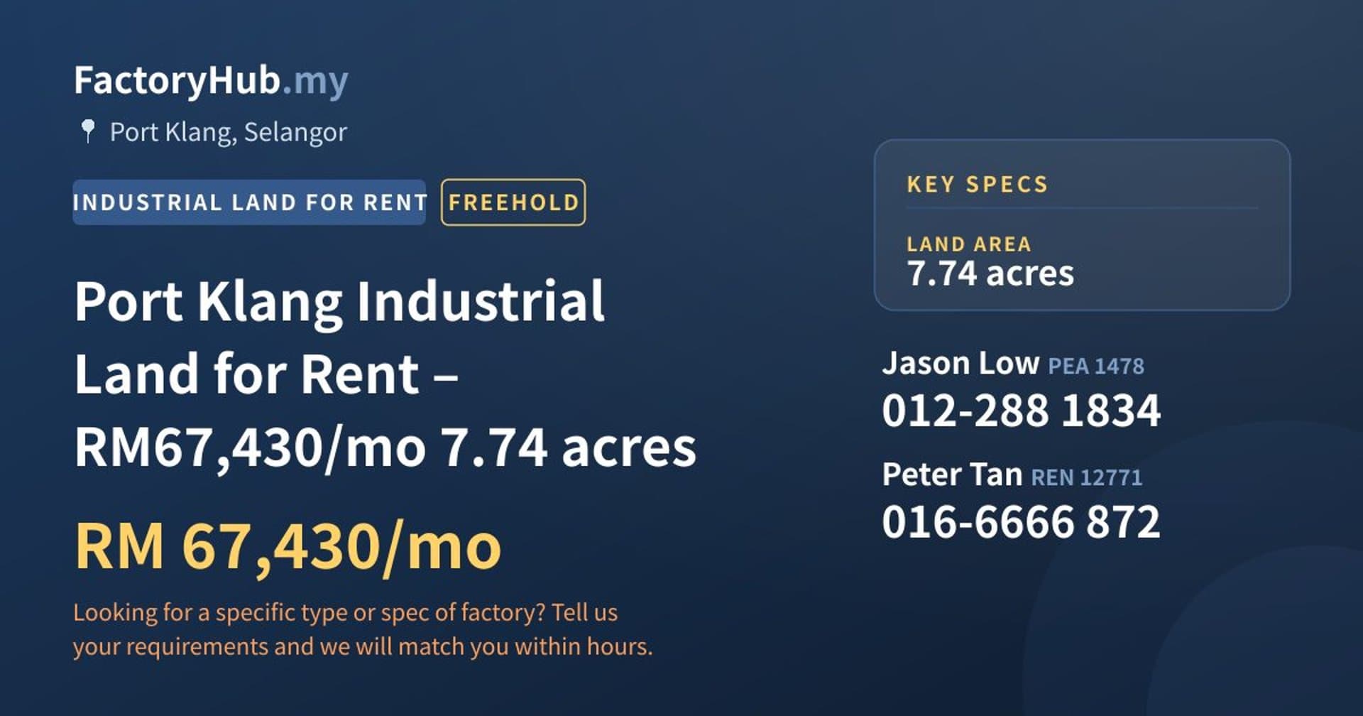 Port Klang Industrial Land for Rent – RM67,430/mo 7.74 acres - Property image 1 of 3