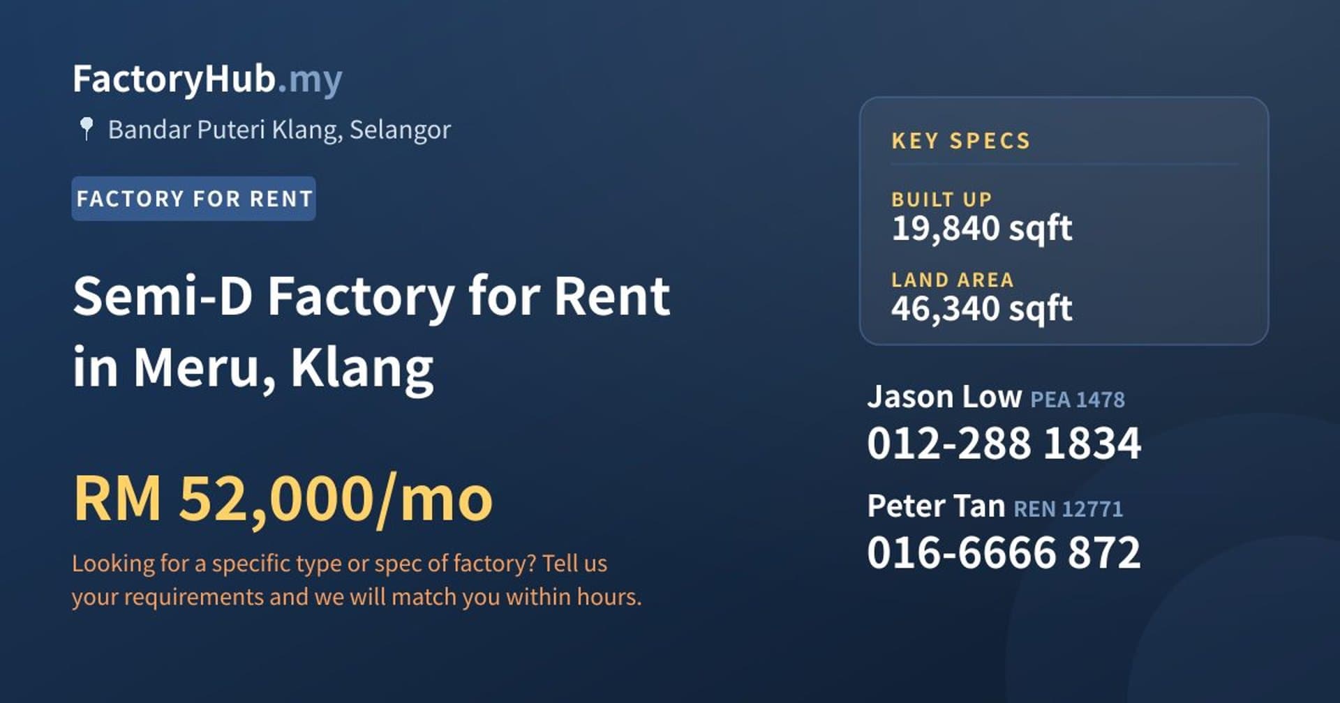 Semi-D Factory for Rent in Meru, Klang - Property image 1 of 2