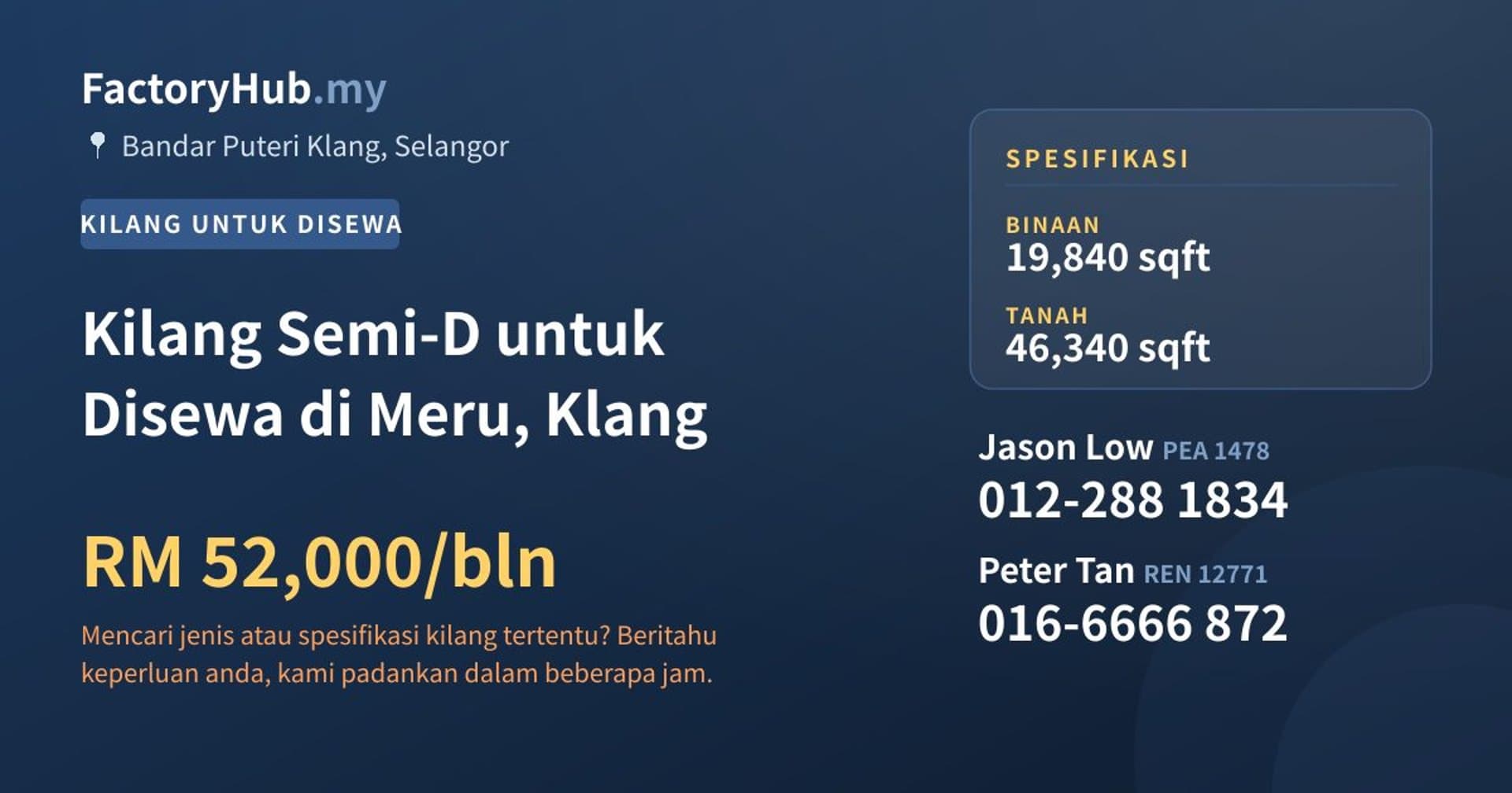 Kilang Semi-D untuk Disewa di Meru, Klang · Imej hartanah 1/2