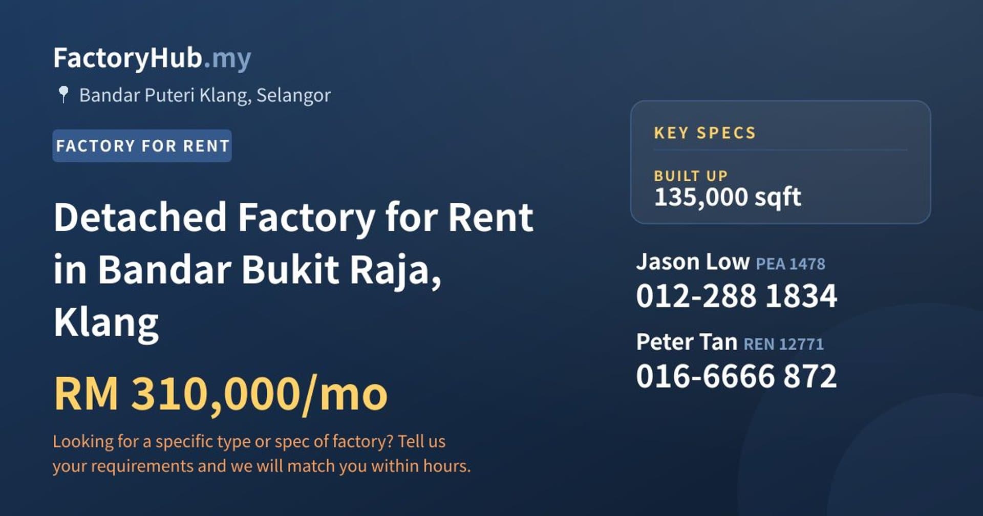 Detached Factory for Rent in Bandar Bukit Raja, Klang - Property image 1 of 2