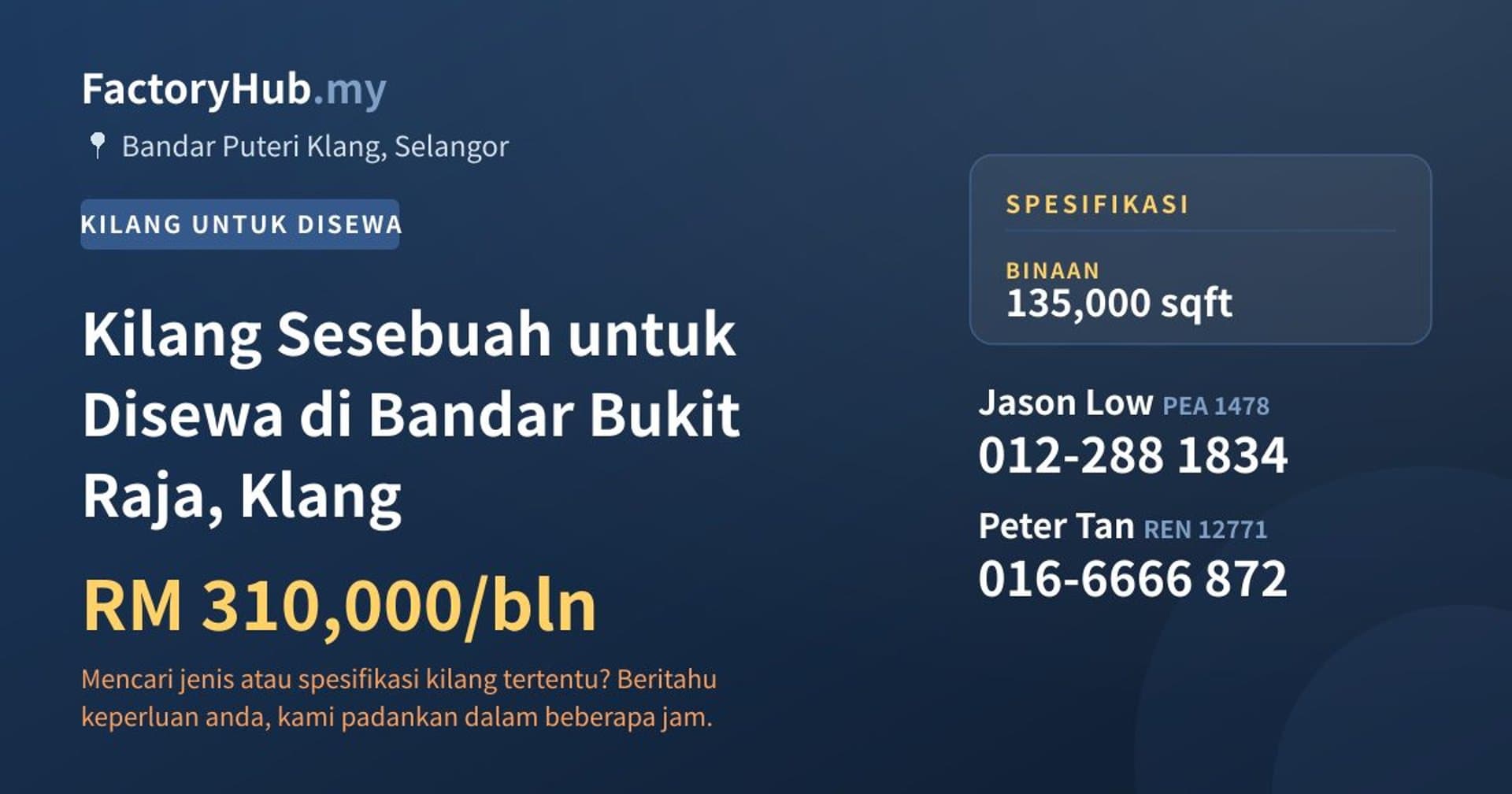 Kilang Sesebuah untuk Disewa di Bandar Bukit Raja, Klang · Imej hartanah 1/2