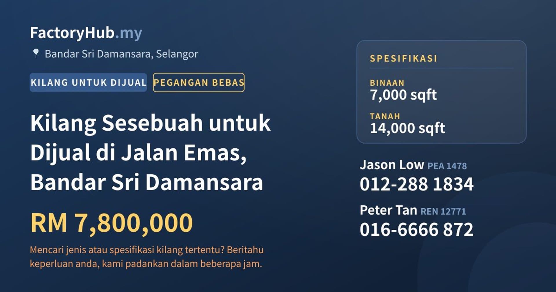 Kilang Sesebuah untuk Dijual di Jalan Emas, Bandar Sri Damansara · Imej hartanah 1/2