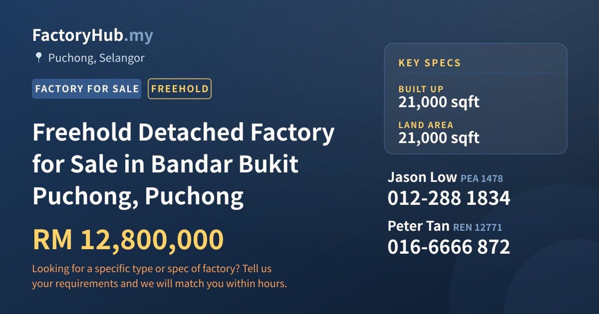 Freehold Detached Factory for Sale in Bandar Bukit Puchong, Puchong - Property image 1 of 2