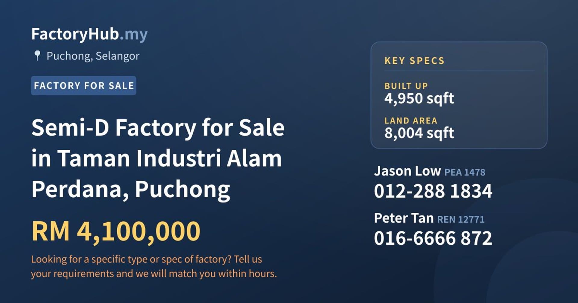 Semi-D Factory for Sale in Taman Industri Alam Perdana, Puchong - Property image 1 of 2