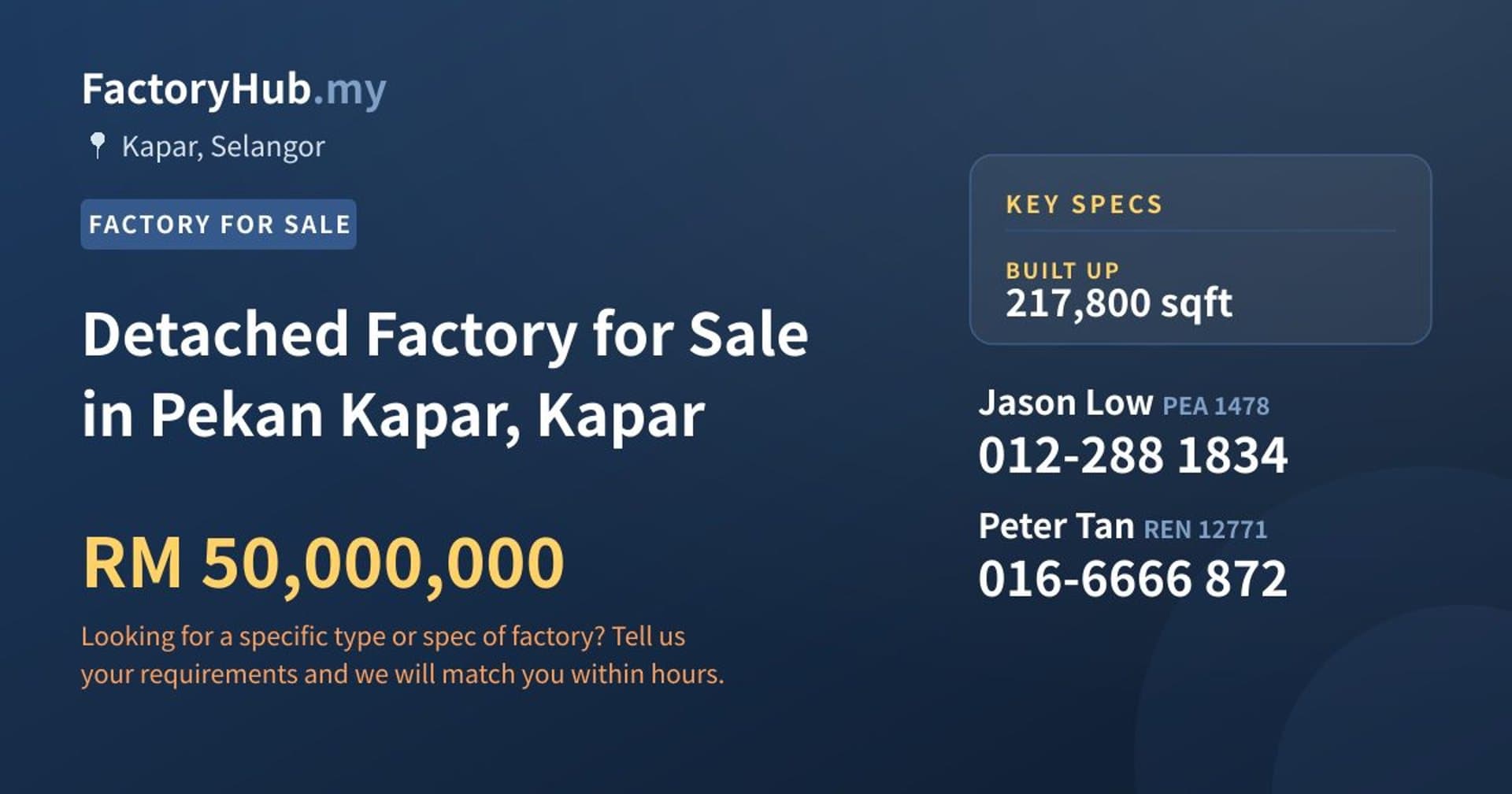 Detached Factory for Sale in Pekan Kapar, Kapar - Property image 1 of 2