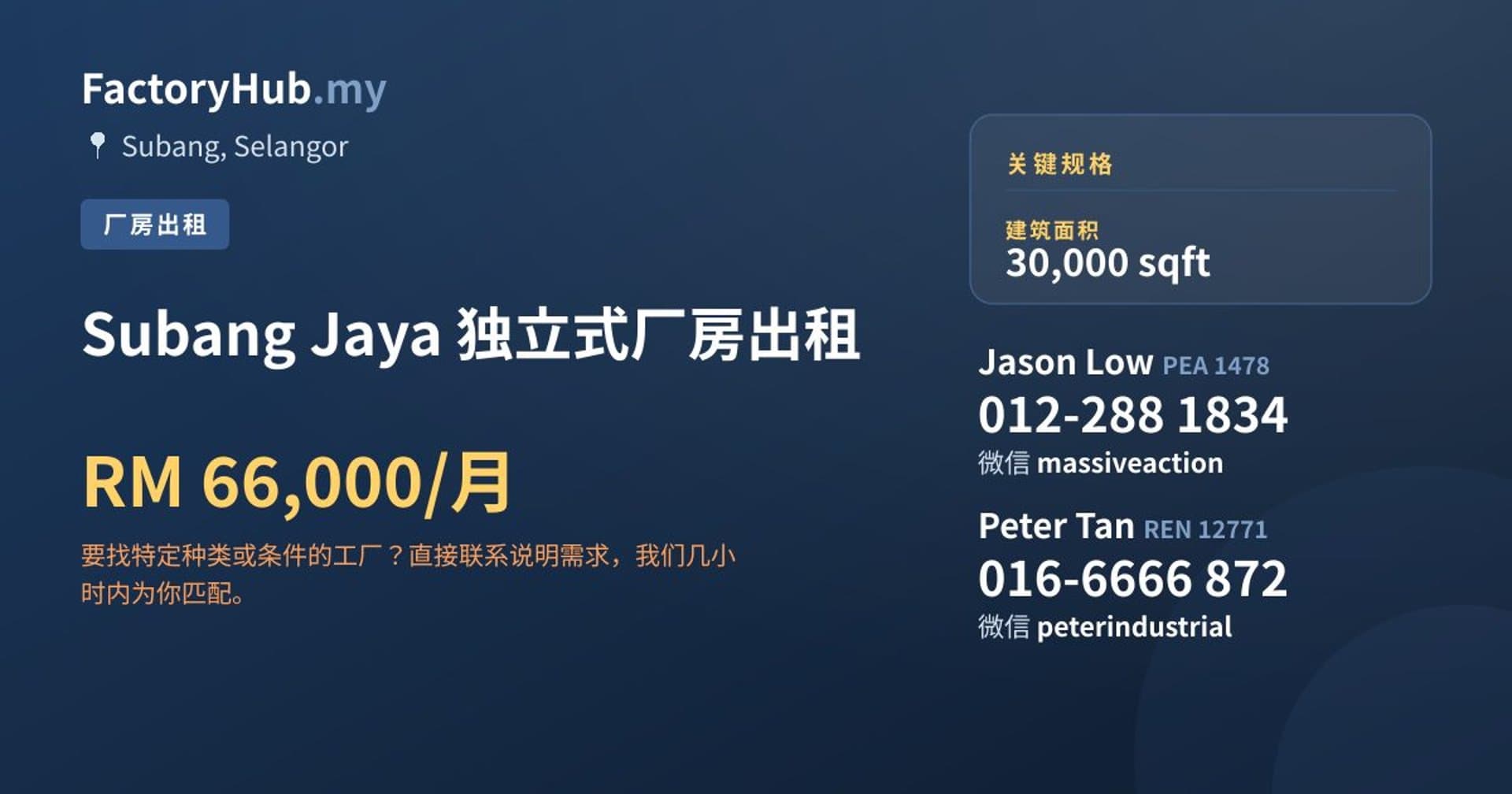 Subang Jaya 独立式厂房出租 · 房源图片 1/2