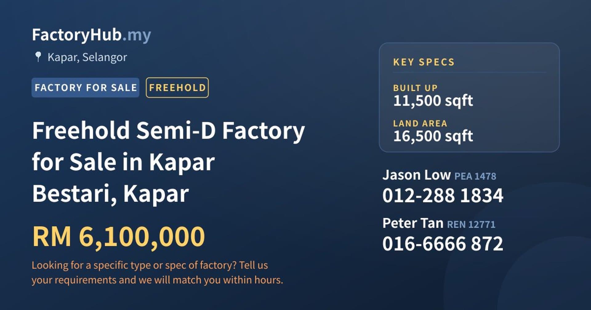 Freehold Semi-D Factory for Sale in Kapar Bestari, Kapar - Property image 1 of 2