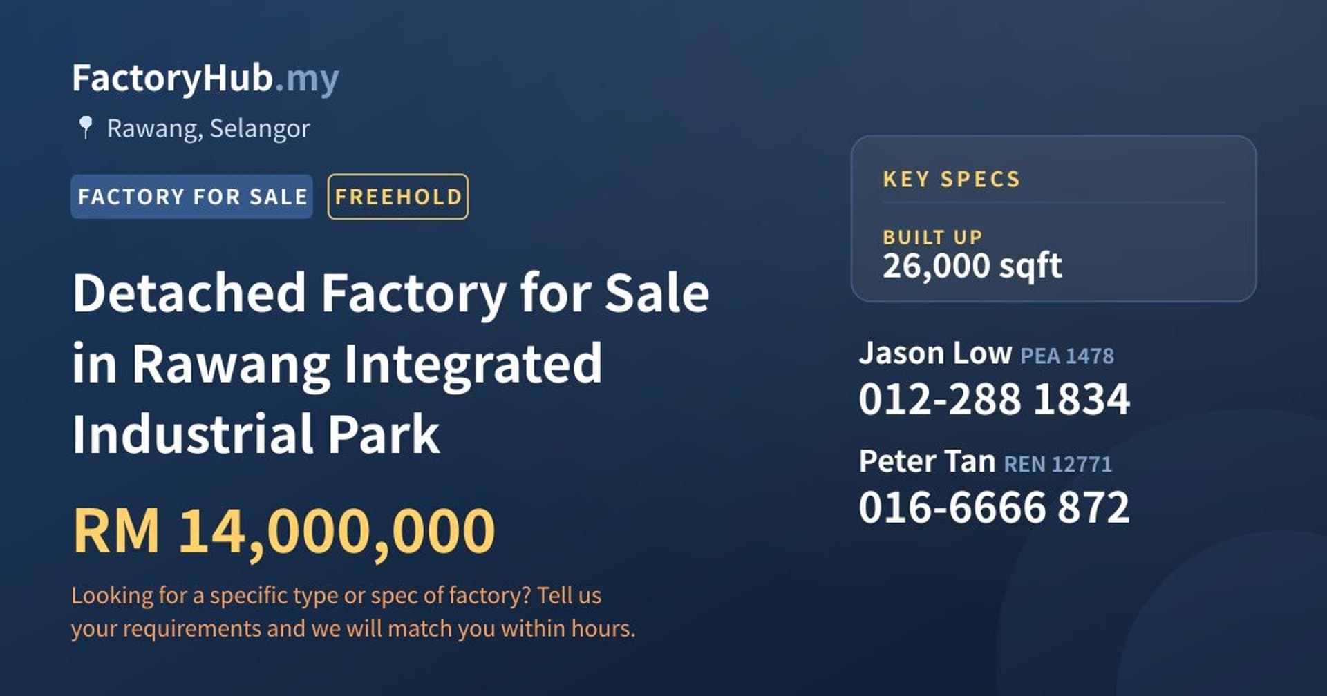 Detached Factory for Sale in Rawang Integrated Industrial Park - Property image 1 of 2