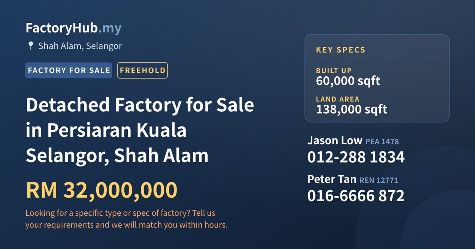 Detached Factory for Sale in Persiaran Kuala Selangor, Shah Alam - Property image 1 of 2