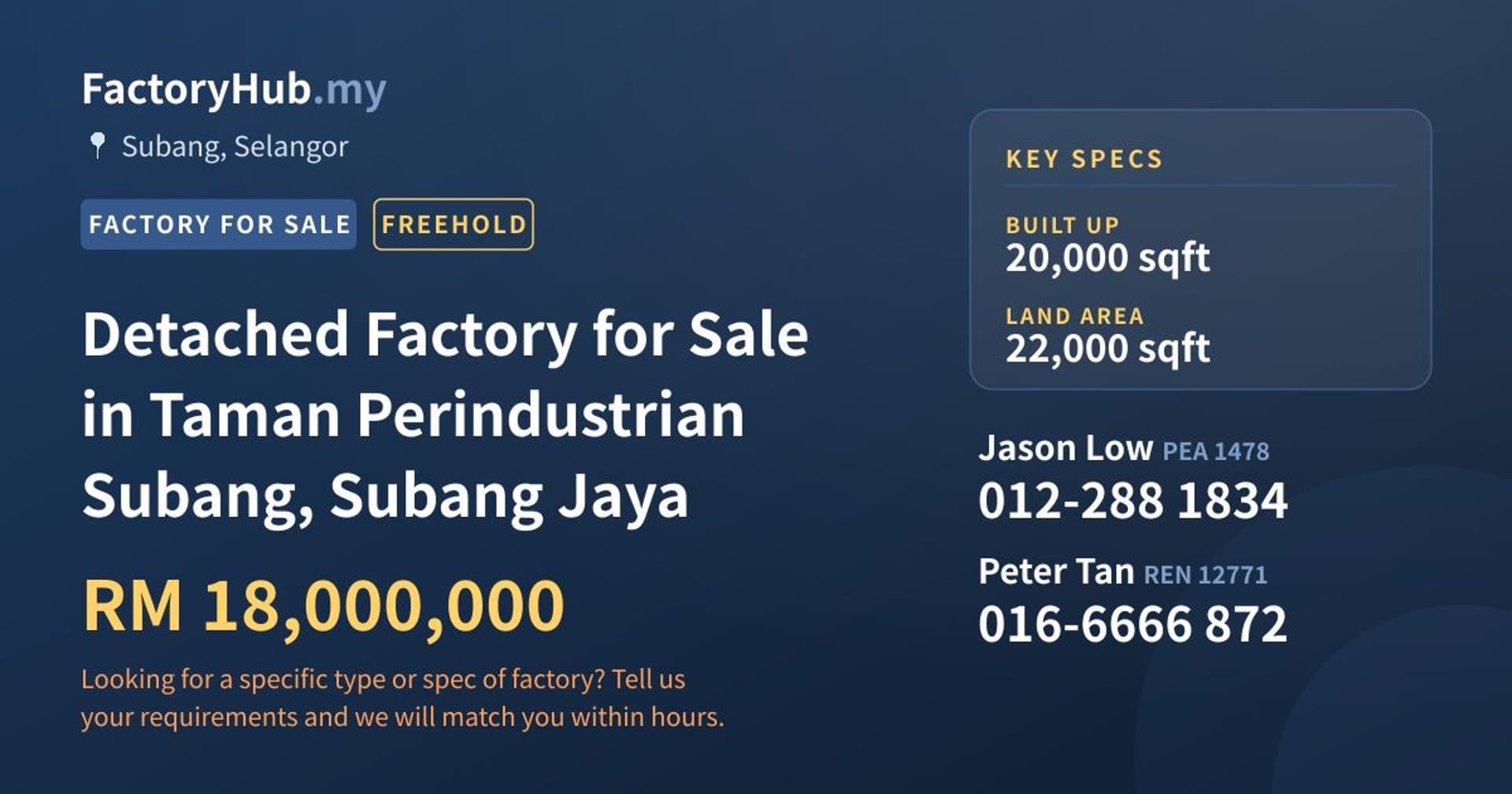 Detached Factory for Sale in Taman Perindustrian Subang, Subang Jaya - Property image 1 of 2