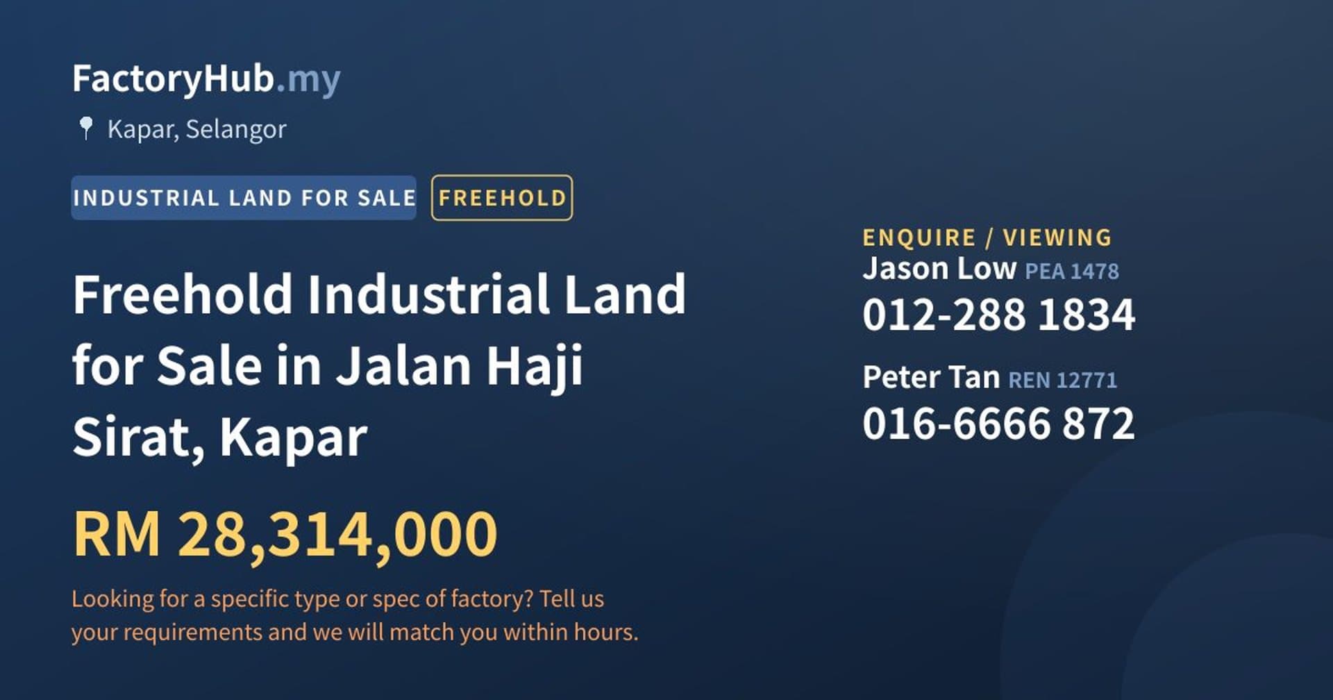 Freehold Industrial Land for Sale in Jalan Haji Sirat, Kapar - Property image 1 of 2