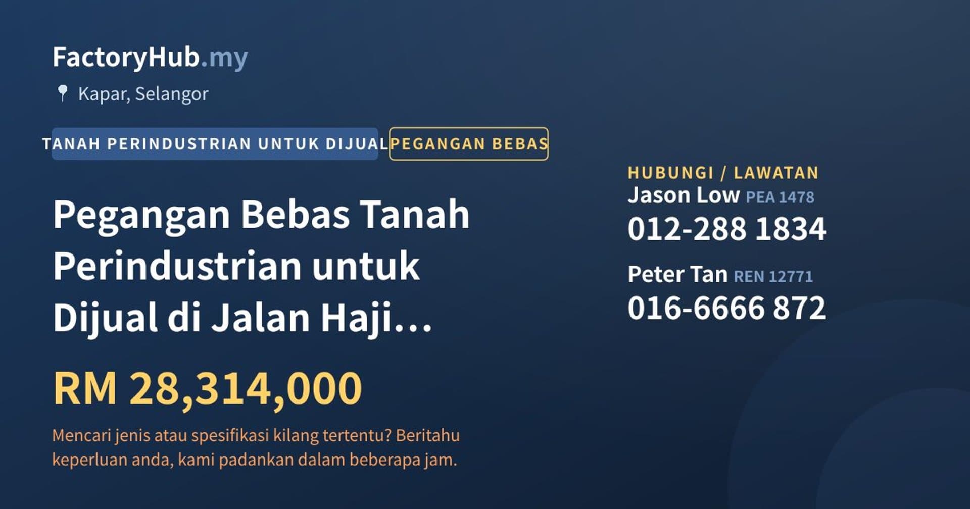 Pegangan Bebas Tanah Perindustrian untuk Dijual di Jalan Haji Sirat, Kapar · Imej hartanah 1/2