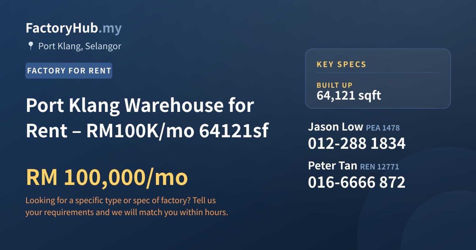 Port Klang Warehouse for Rent – RM100K/mo 64121sf - Property image 1 of 5