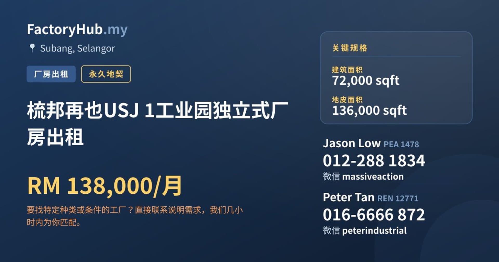 梳邦再也USJ 1工业园独立式厂房出租 · 房源图片 1/2