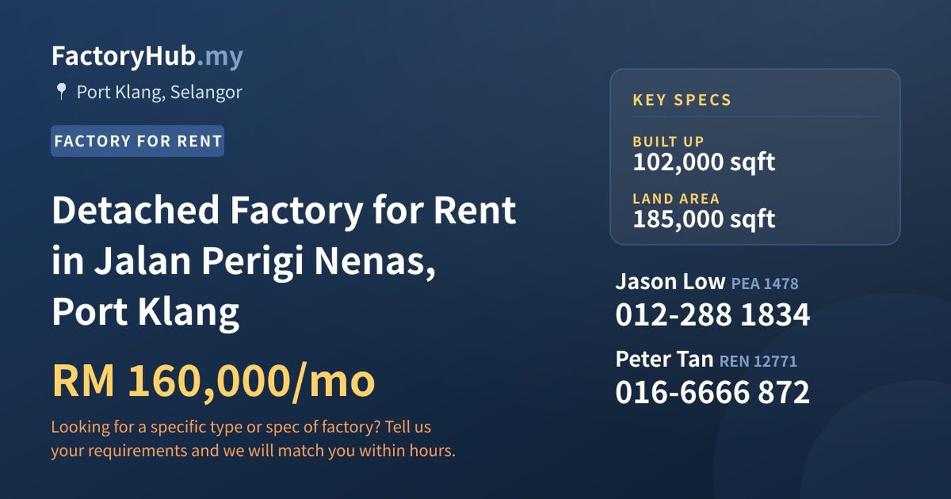 Detached Factory for Rent in Jalan Perigi Nenas, Port Klang - Property image 1 of 2