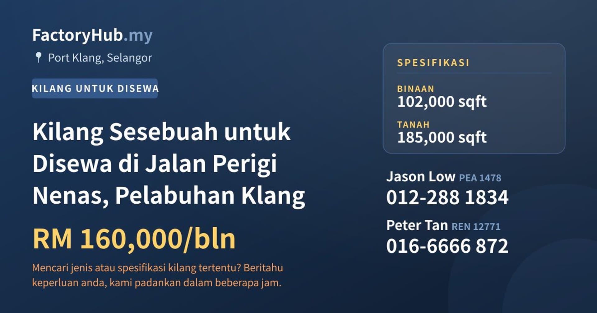 Kilang Sesebuah untuk Disewa di Jalan Perigi Nenas, Pelabuhan Klang · Imej hartanah 1/2