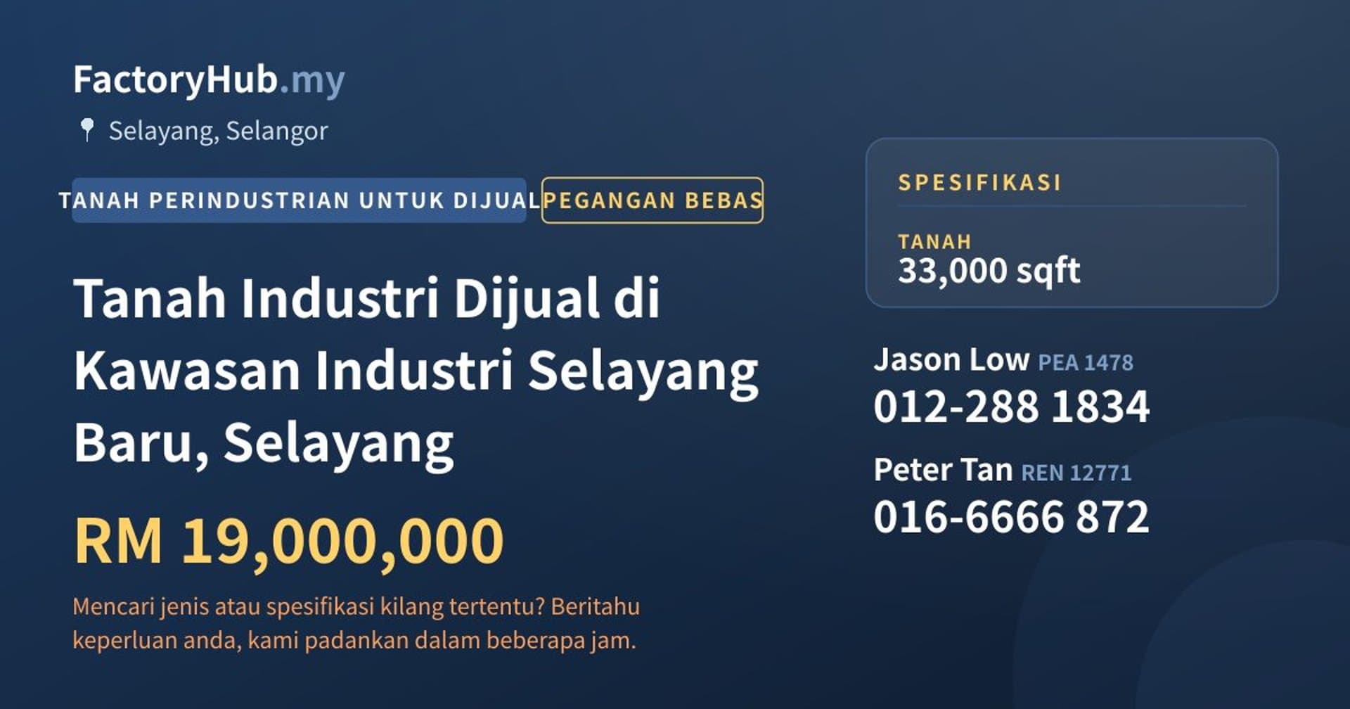Tanah Industri Dijual di Kawasan Industri Selayang Baru, Selayang · Imej hartanah 1/2