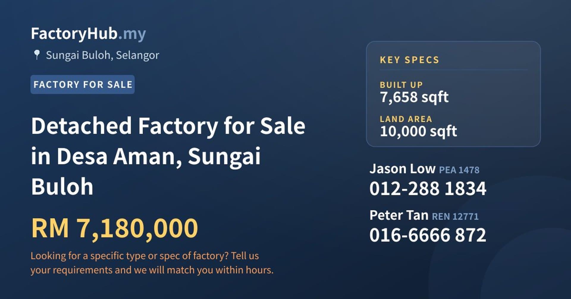 Detached Factory for Sale in Desa Aman, Sungai Buloh - Property image 1 of 2