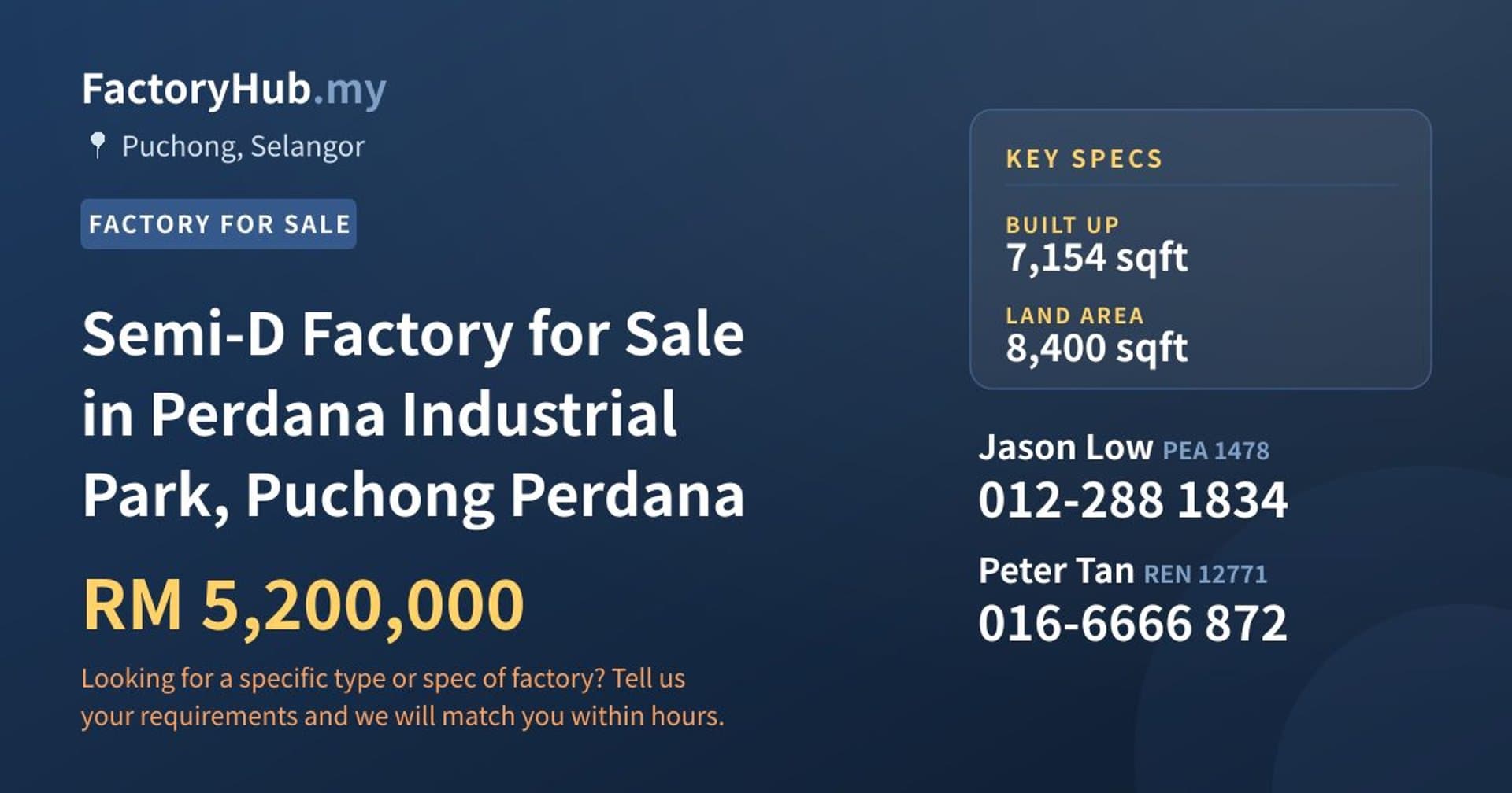 Semi-D Factory for Sale in Perdana Industrial Park, Puchong Perdana - Property image 1 of 2