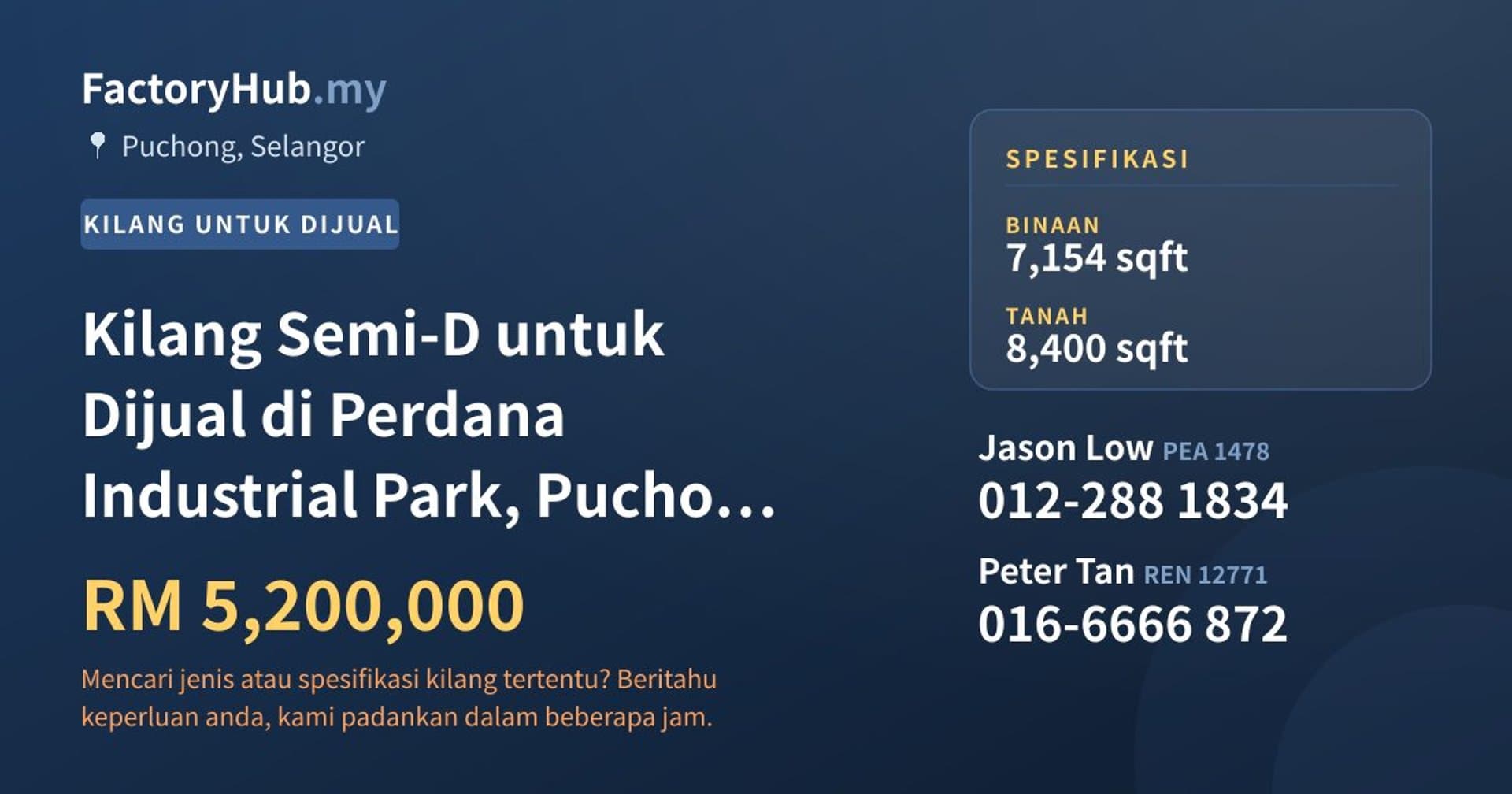 Kilang Semi-D untuk Dijual di Perdana Industrial Park, Puchong Perdana · Imej hartanah 1/2