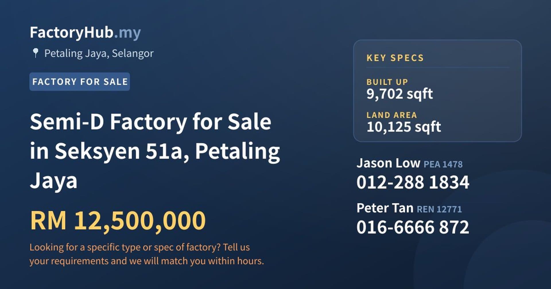 Semi-D Factory for Sale in Seksyen 51a, Petaling Jaya - Property image 1 of 2
