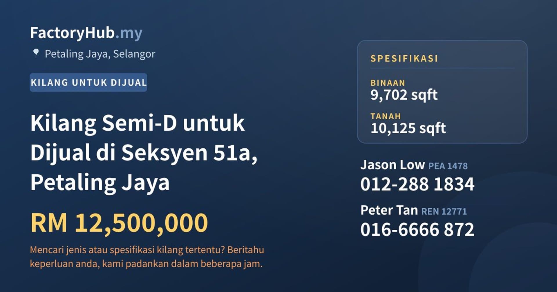 Kilang Semi-D untuk Dijual di Seksyen 51a, Petaling Jaya · Imej hartanah 1/2