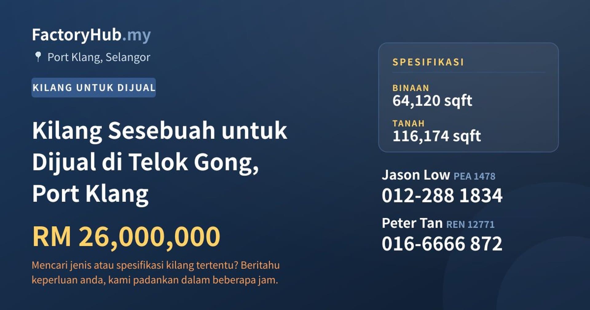 Kilang Sesebuah untuk Dijual di Telok Gong, Port Klang · Imej hartanah 1/2