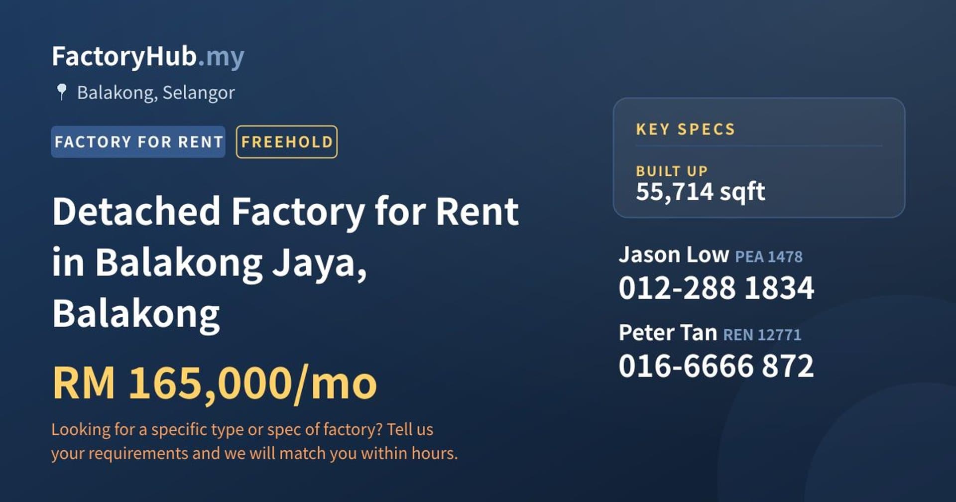 Detached Factory for Rent in Balakong Jaya, Balakong - Property image 1 of 2