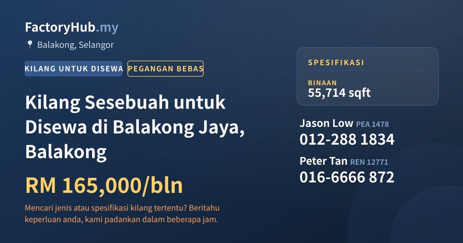 Kilang Sesebuah untuk Disewa di Balakong Jaya, Balakong · Imej hartanah 1/2