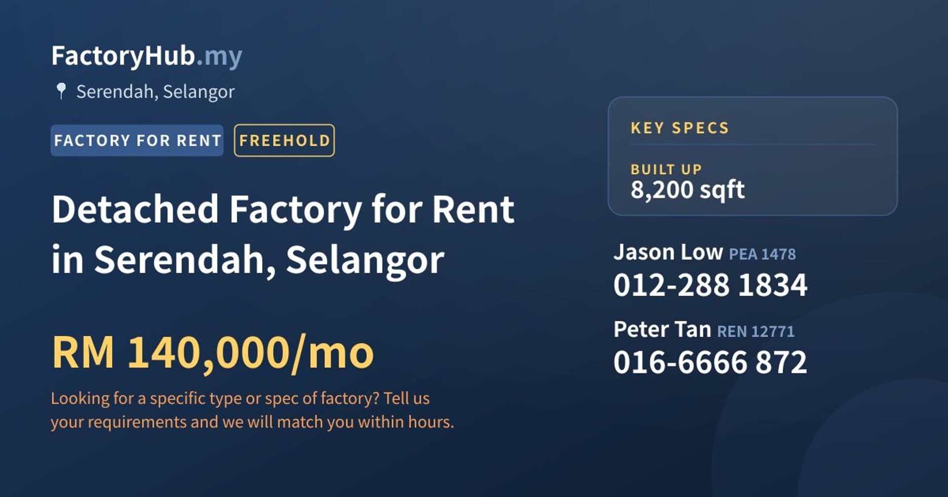 Detached Factory for Rent in Serendah, Selangor - Property image 1 of 2