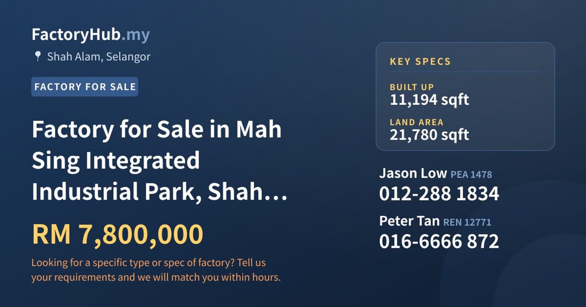 Factory for Sale in Mah Sing Integrated Industrial Park, Shah Alam - Property image 1 of 2