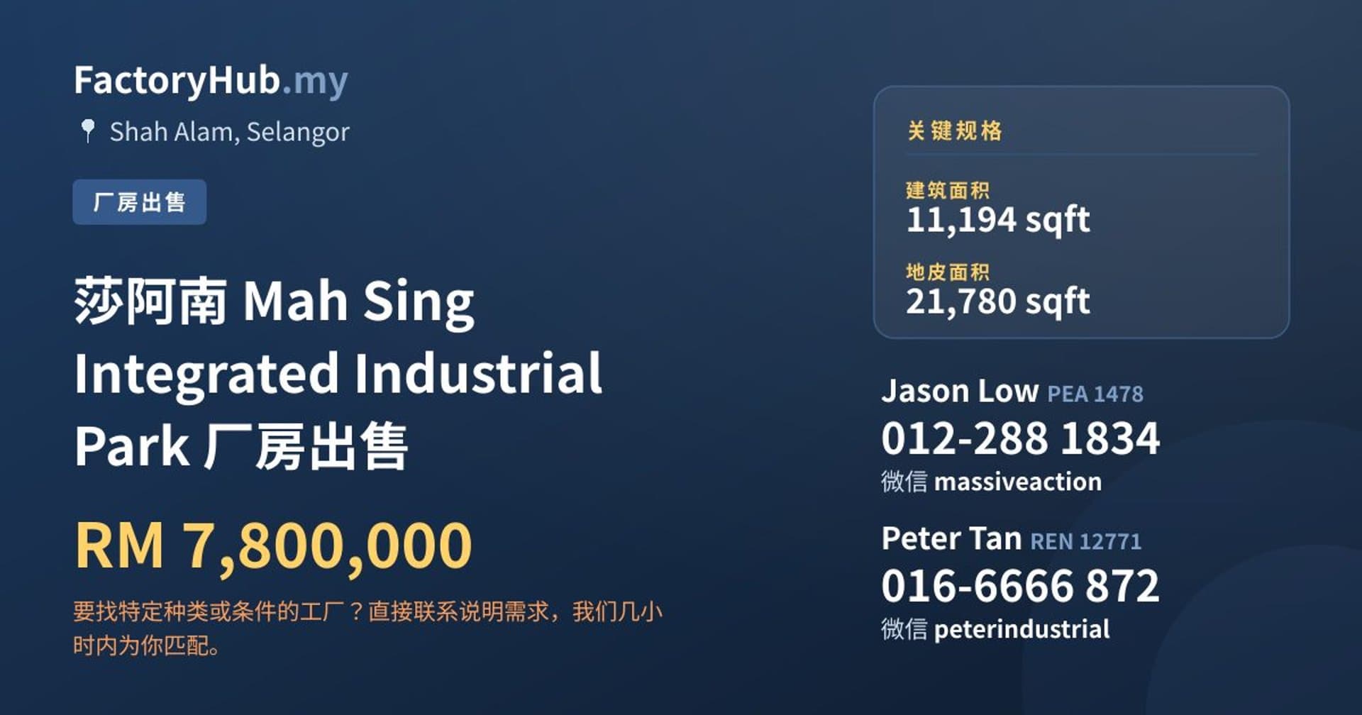 莎阿南 Mah Sing Integrated Industrial Park 厂房出售 · 房源图片 1/2