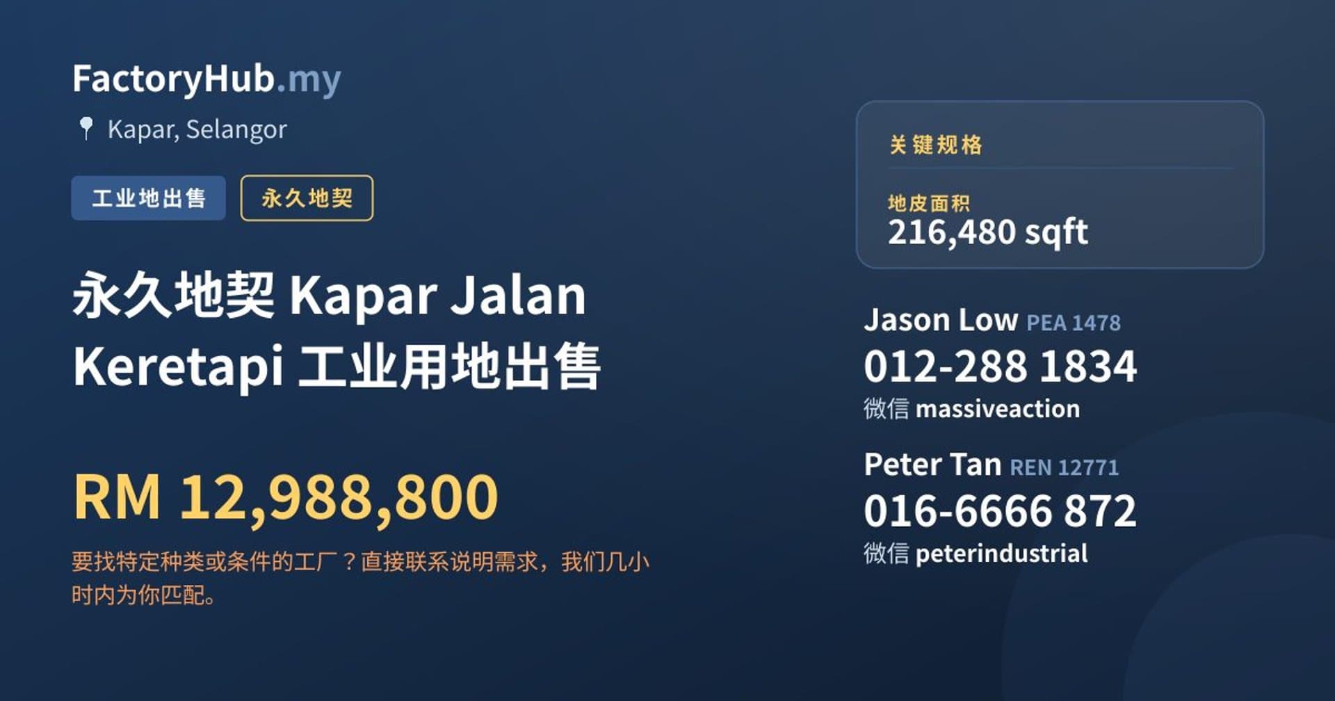 永久地契 Kapar Jalan Keretapi 工业用地出售 · 房源图片 1/2