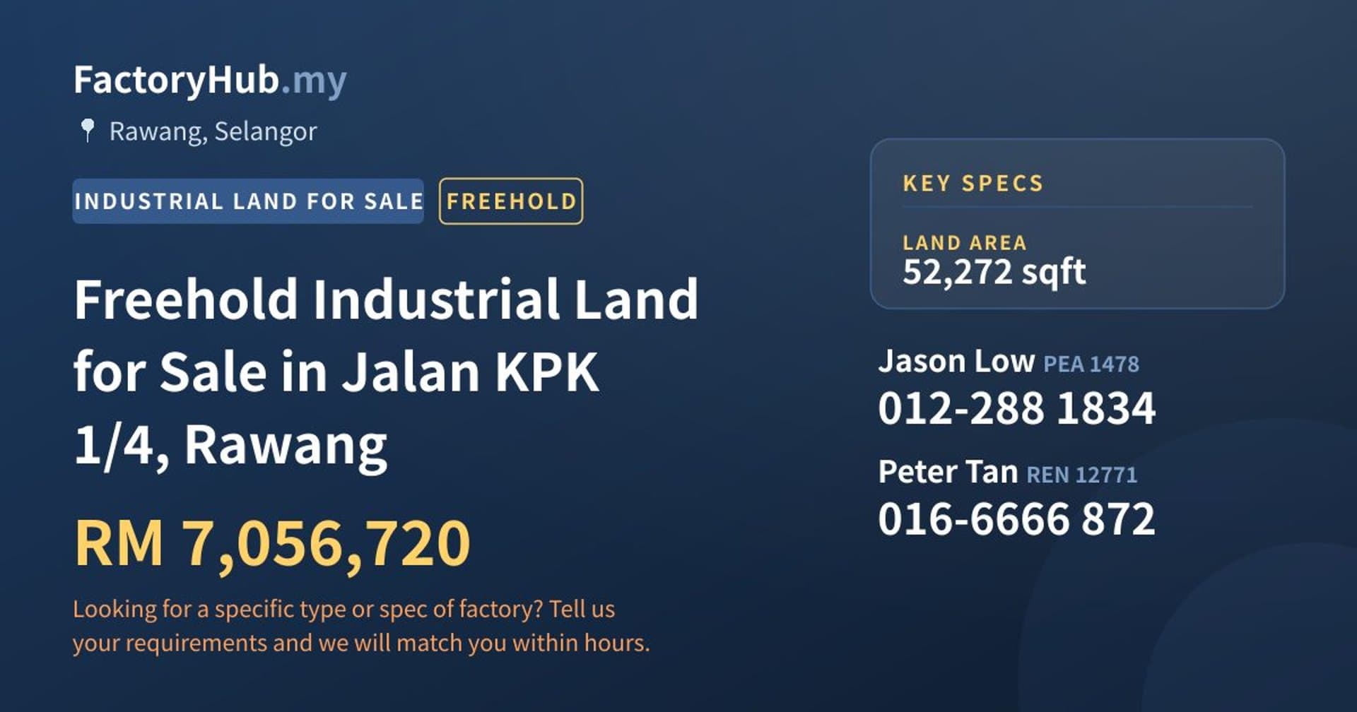 Freehold Industrial Land for Sale in Jalan KPK 1/4, Rawang - Property image 1 of 2