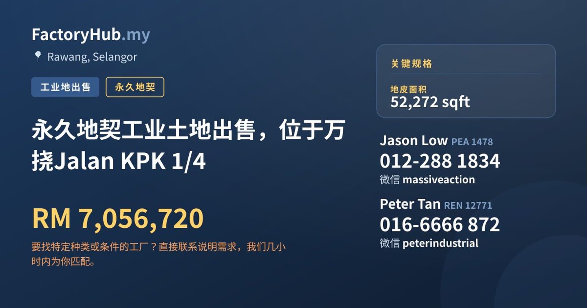 永久地契工业土地出售，位于万挠Jalan KPK 1/4 · 房源图片 1/2