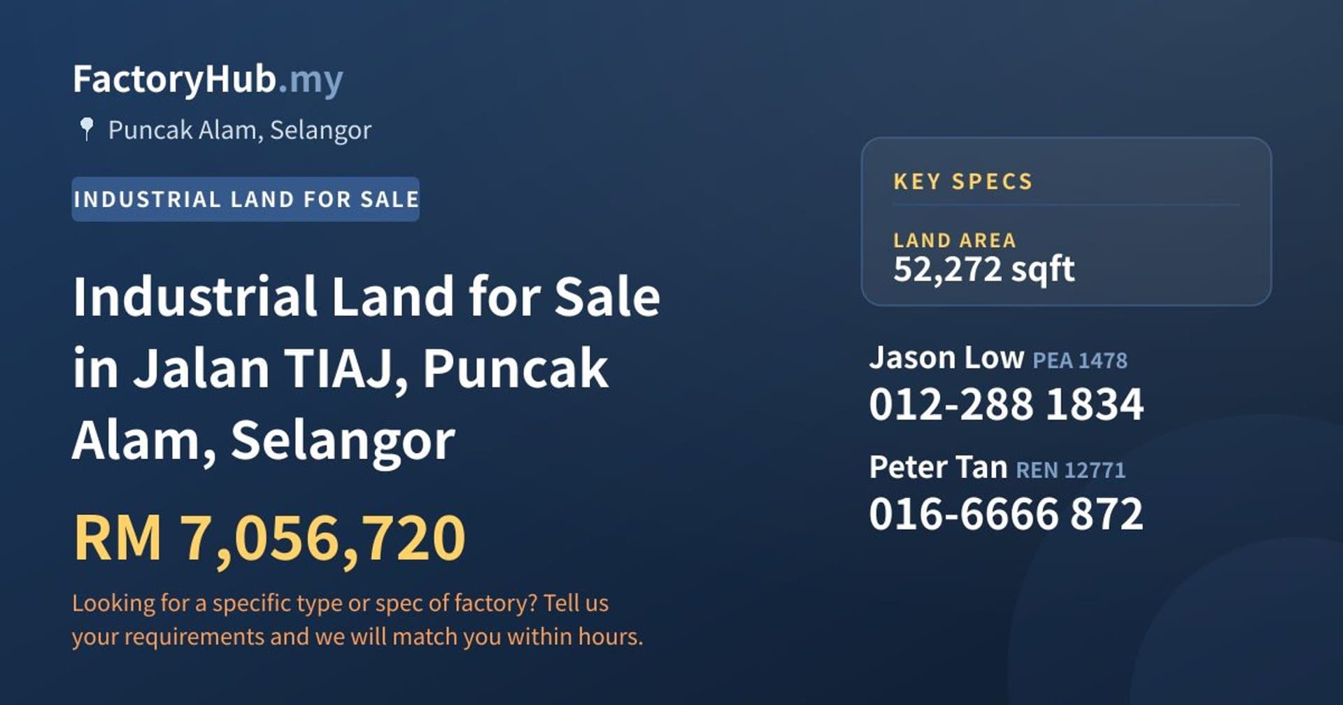 Industrial Land for Sale in Jalan TIAJ, Puncak Alam, Selangor - Property image 1 of 2