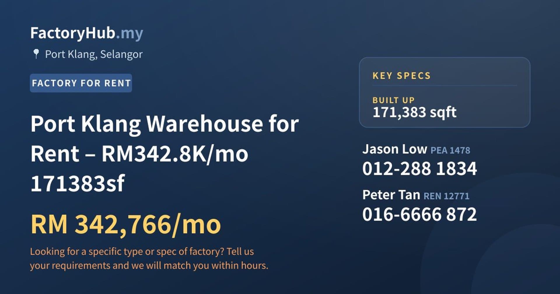 Port Klang Warehouse for Rent – RM342.8K/mo 171383sf - Property image 1 of 6