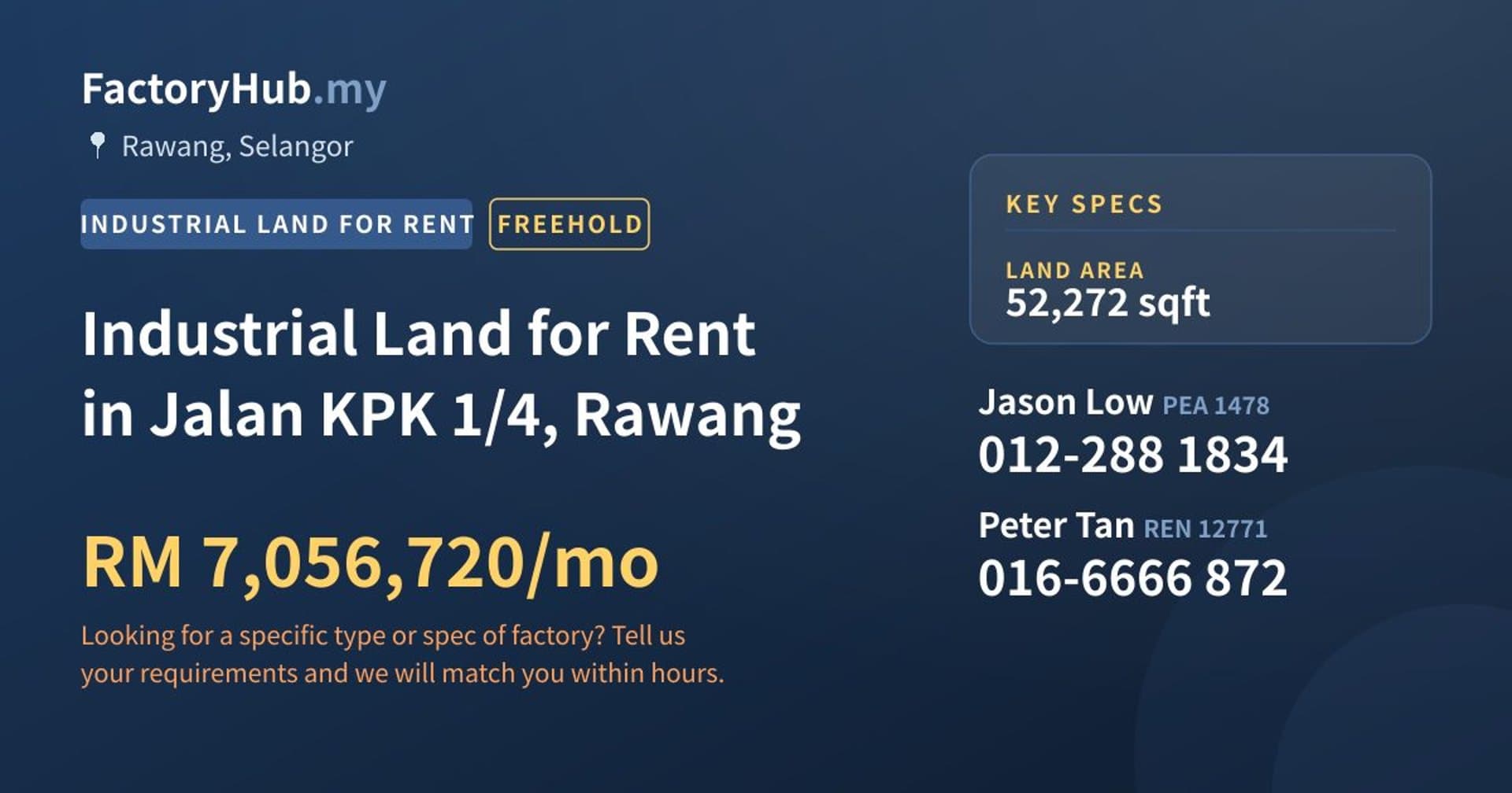 Industrial Land for Rent in Jalan KPK 1/4, Rawang - Property image 1 of 2