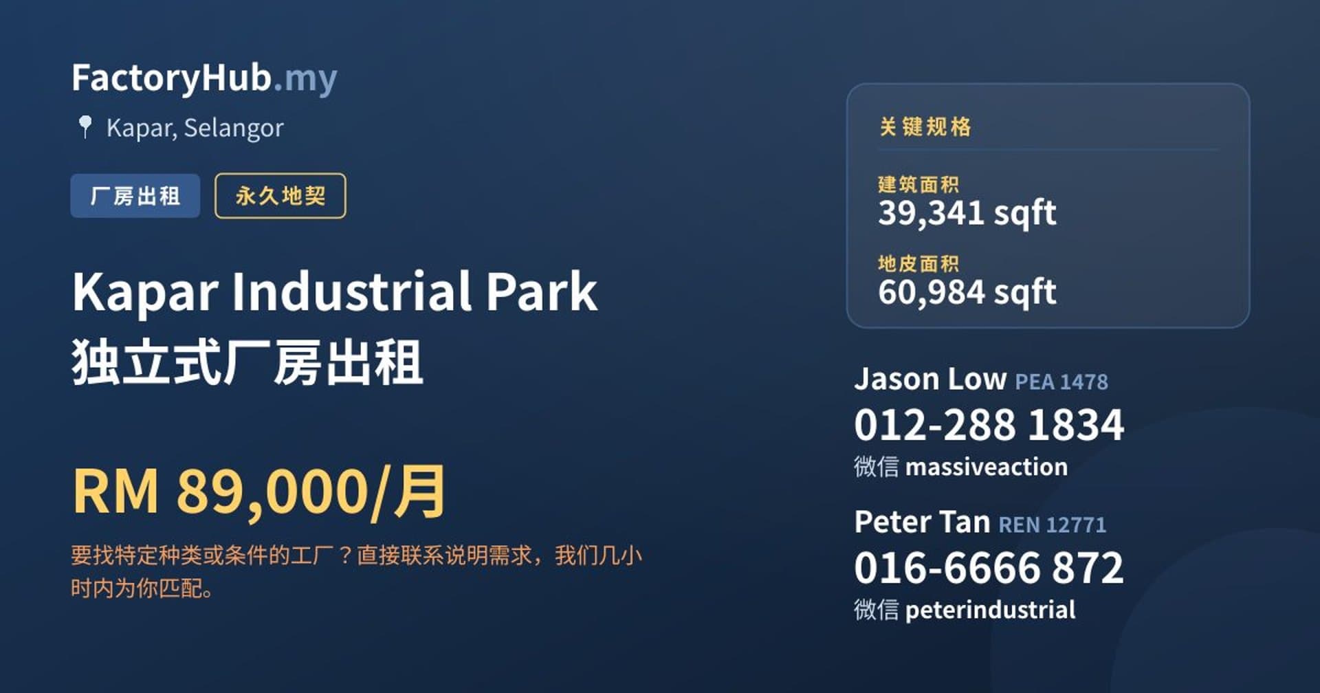 Kapar Industrial Park 独立式厂房出租 · 房源图片 1/2