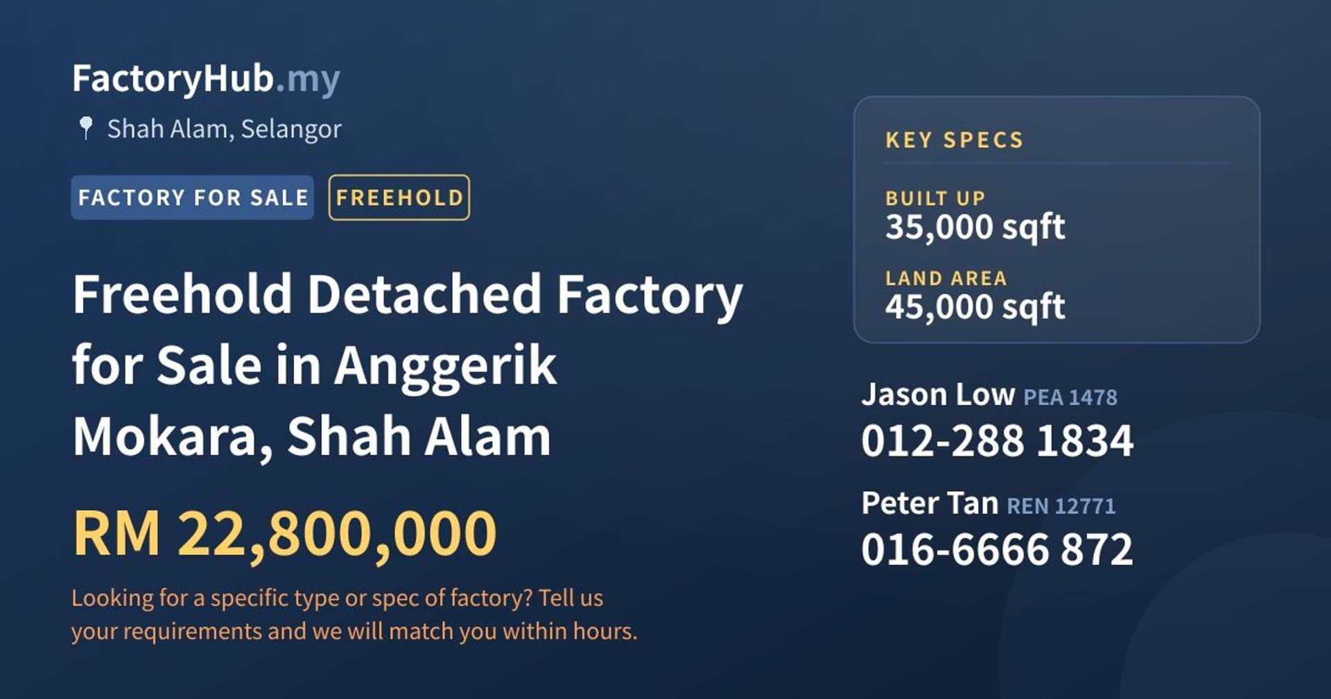 Freehold Detached Factory for Sale in Anggerik Mokara, Shah Alam - Property image 1 of 2