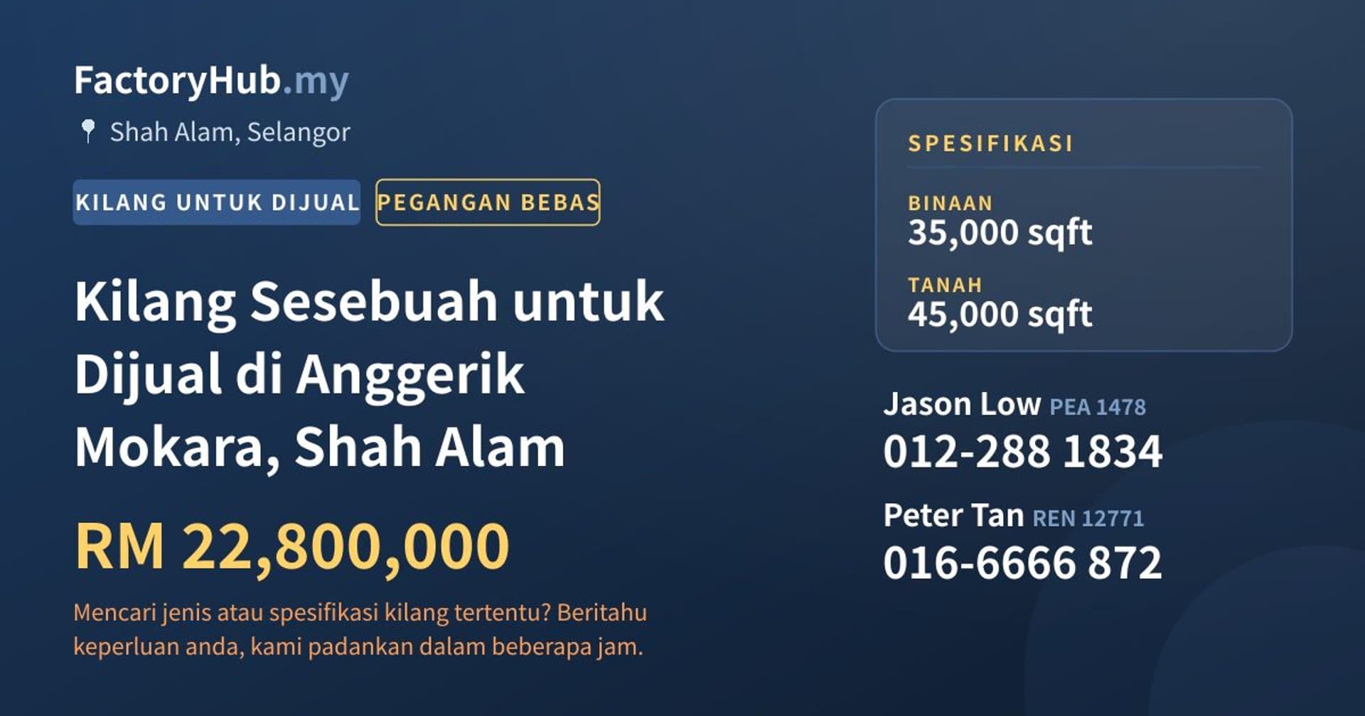 Kilang Sesebuah untuk Dijual di Anggerik Mokara, Shah Alam · Imej hartanah 1/2