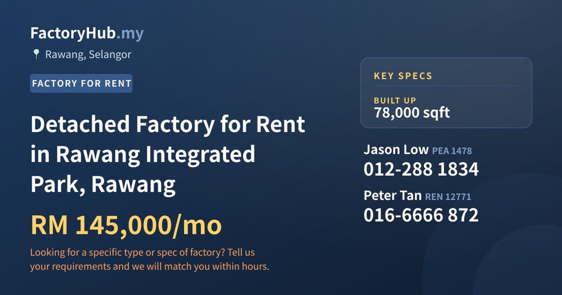 Detached Factory for Rent in Rawang Integrated Park, Rawang - Property image 1 of 2