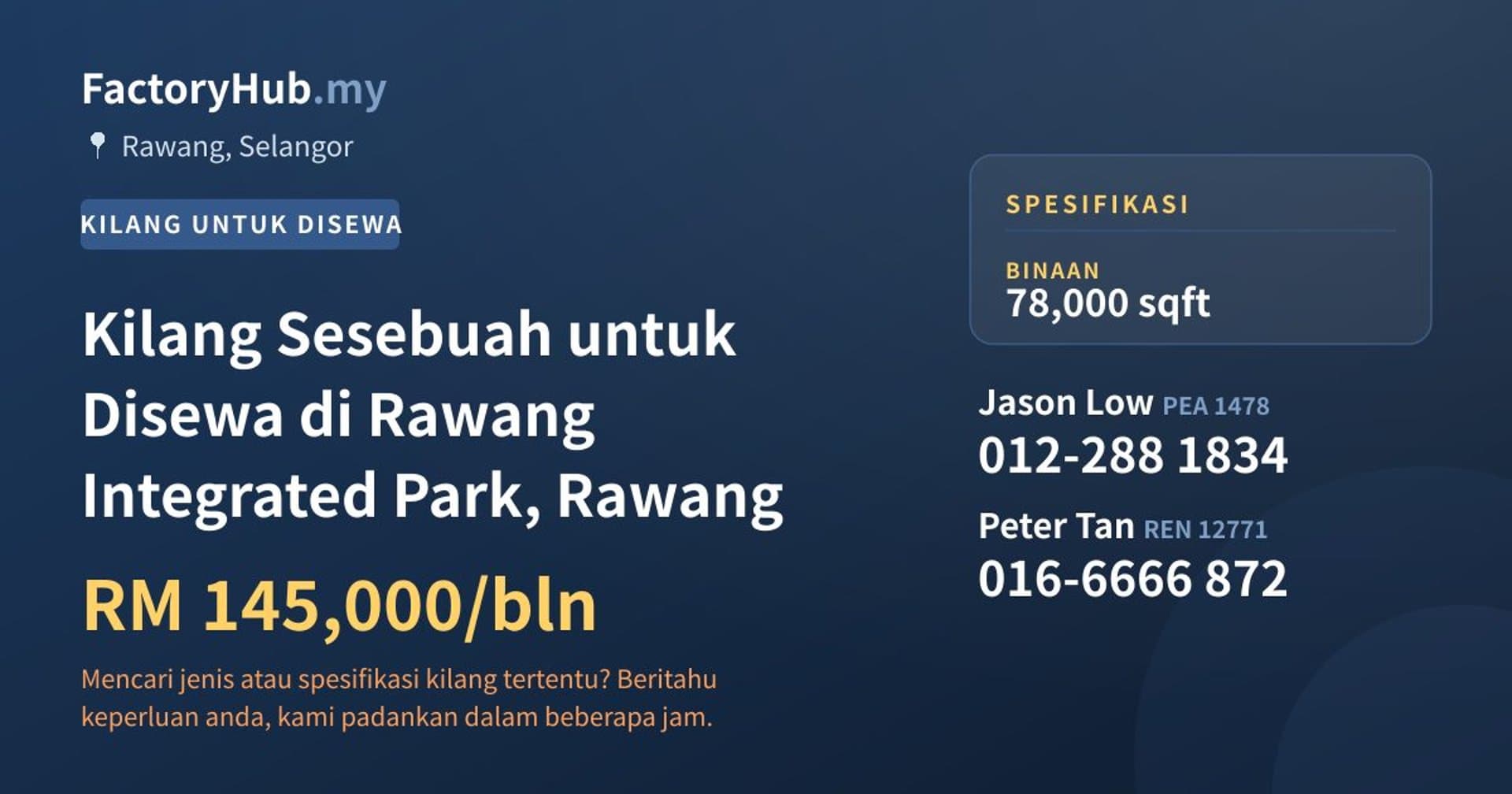 Kilang Sesebuah untuk Disewa di Rawang Integrated Park, Rawang · Imej hartanah 1/2