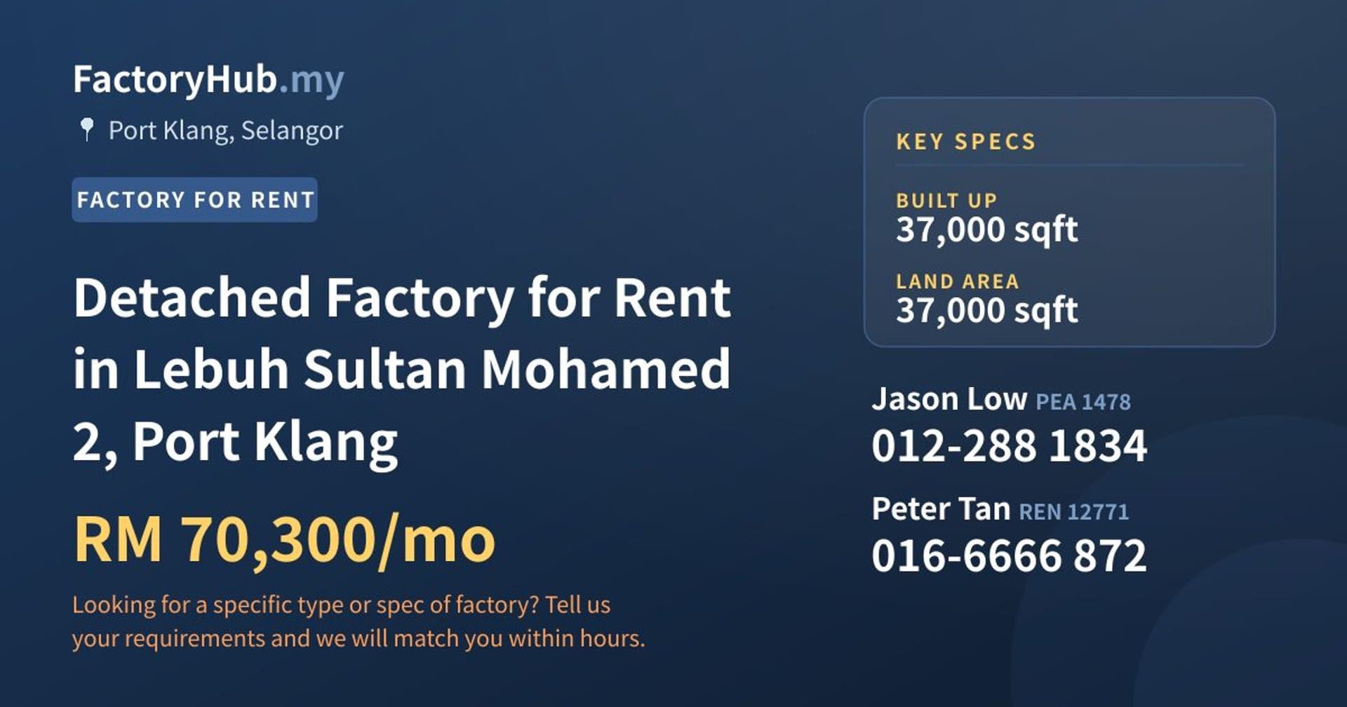 Detached Factory for Rent in Lebuh Sultan Mohamed 2, Port Klang - Property image 1 of 2