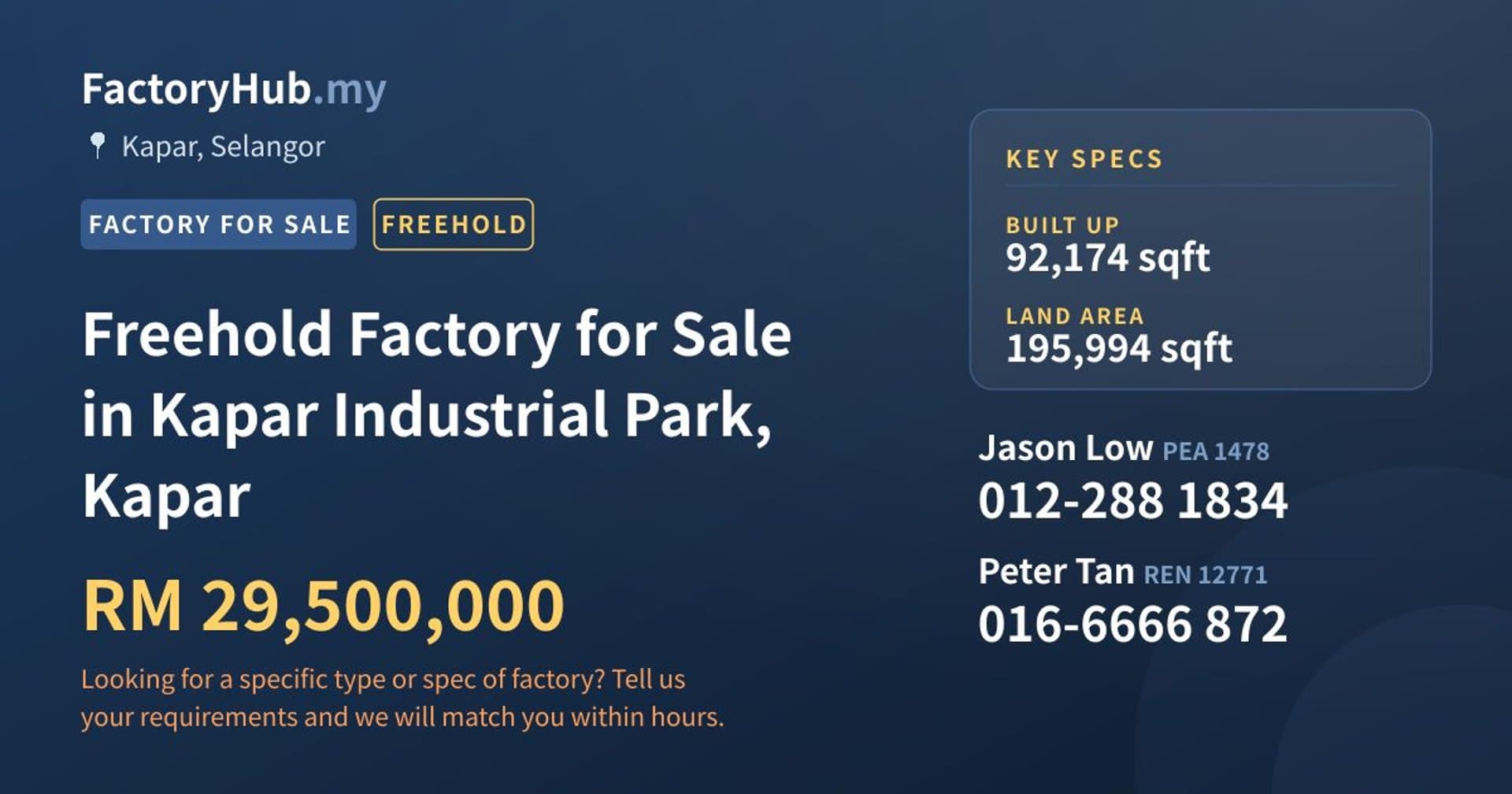 Freehold Factory for Sale in Kapar Industrial Park, Kapar - Property image 1 of 2