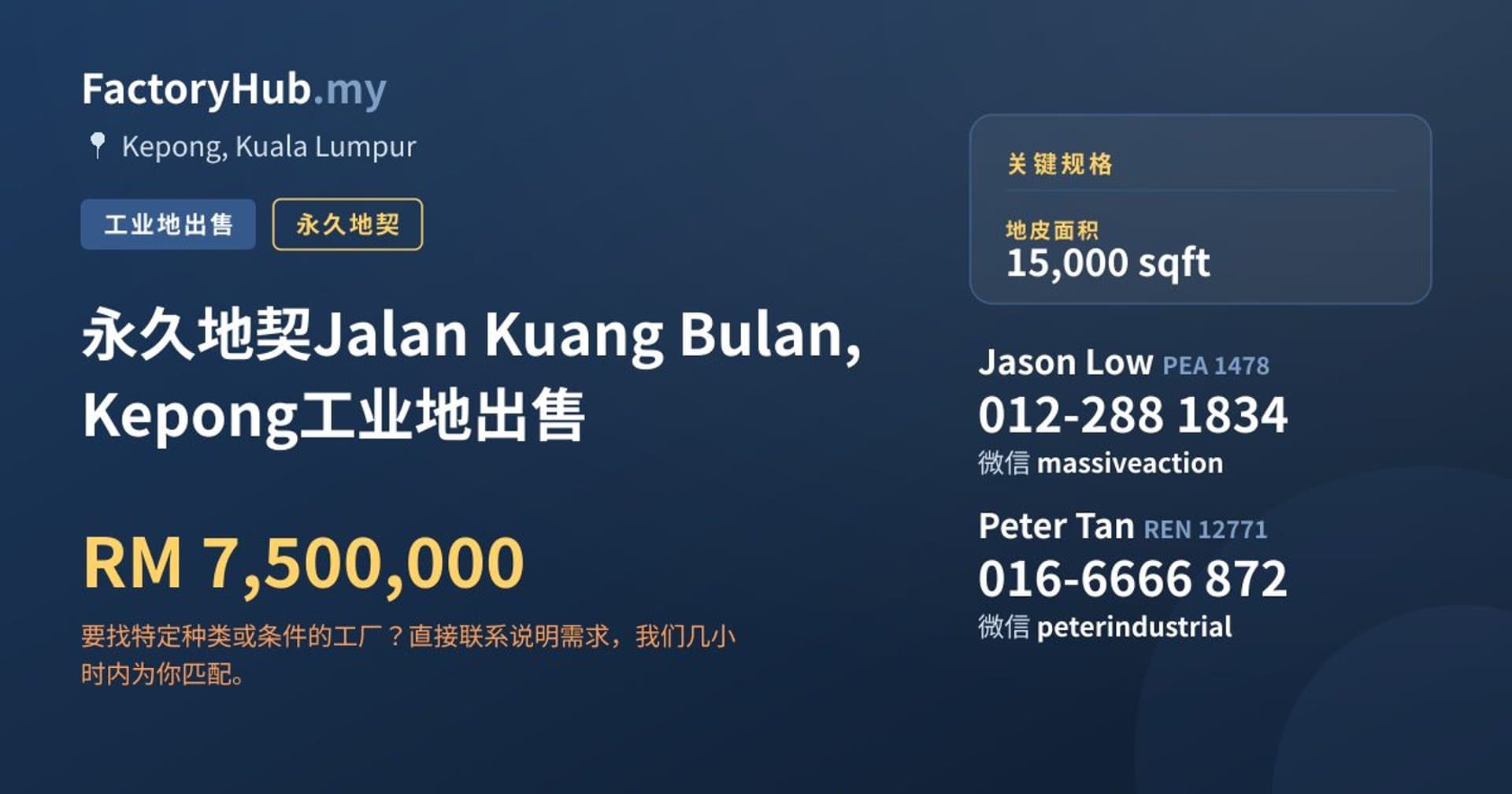 永久地契Jalan Kuang Bulan, Kepong工业地出售 · 房源图片 1/2