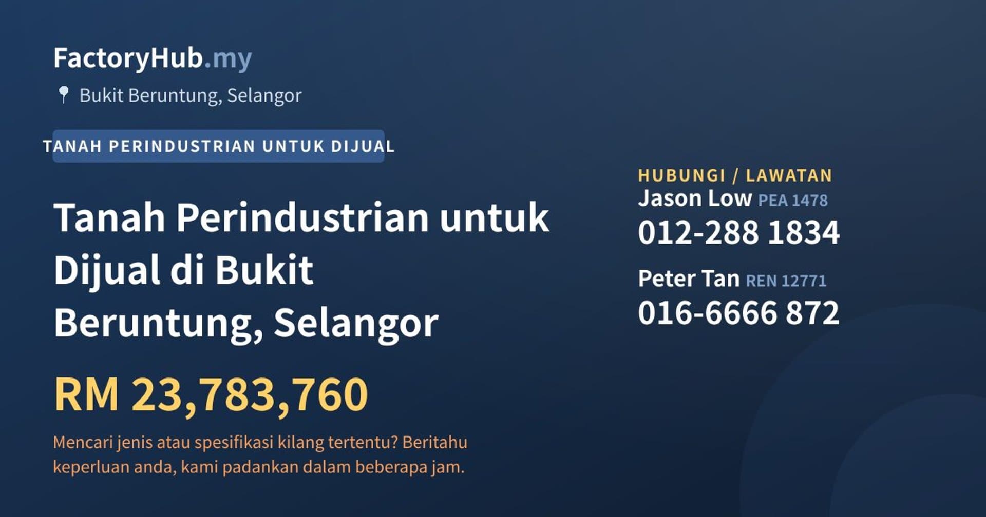 Tanah Perindustrian untuk Dijual di Bukit Beruntung, Selangor · Imej hartanah 1/2