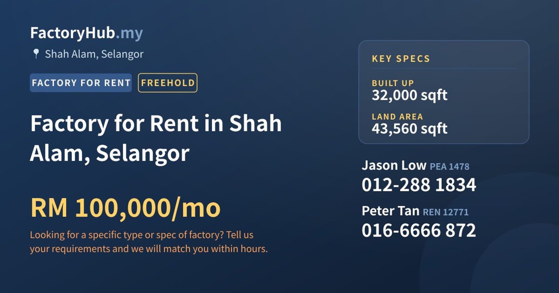 Factory for Rent in Shah Alam, Selangor - Property image 1 of 2