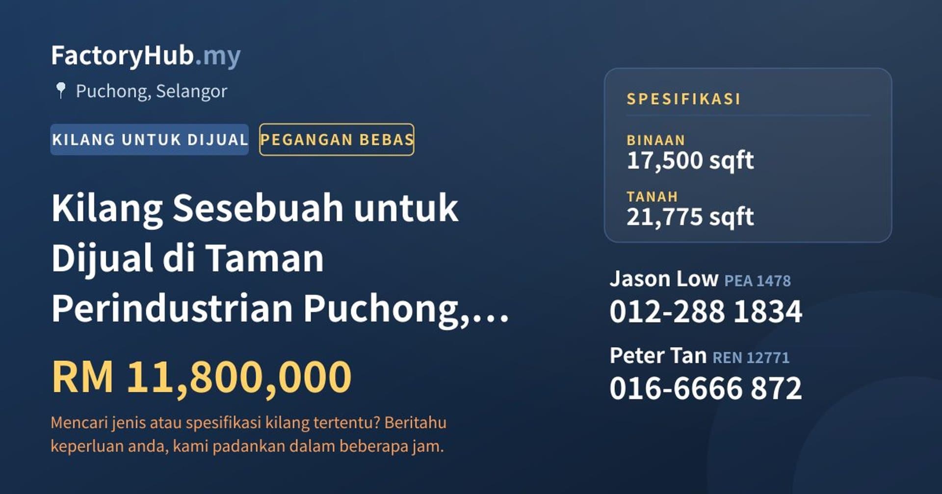 Kilang Sesebuah untuk Dijual di Taman Perindustrian Puchong, Puchong · Imej hartanah 1/2